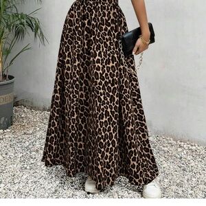 Black and Brown Leopard Print Maxi A-Line Skirt